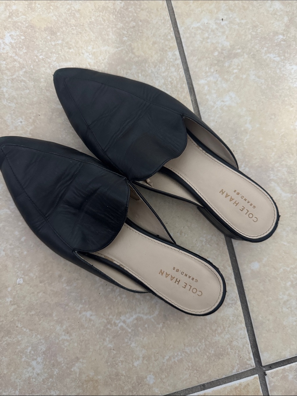 Cole Haan Black Pointed Backless Leather Mules